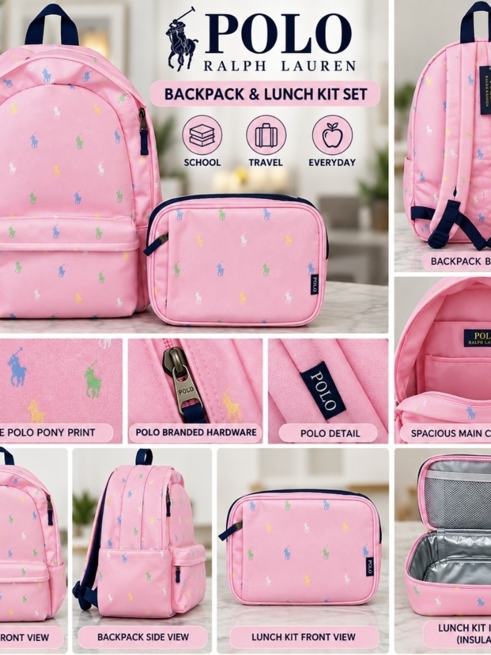 Polo by Ralph Lauren Kids Pink Backpack & Lunch Kit Set